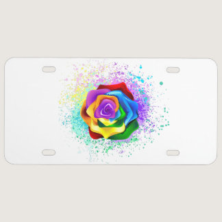 Colorful Rainbow Rose License Plate