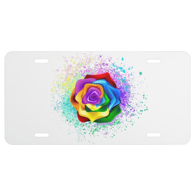 Colorful Rainbow Rose License Plate (Front)