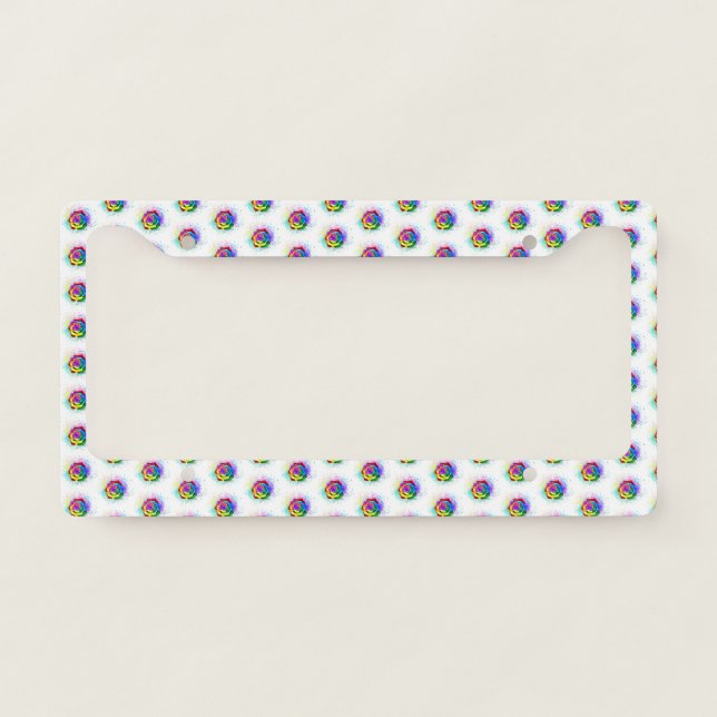 Colorful Rainbow Rose License Plate Frame (Front)