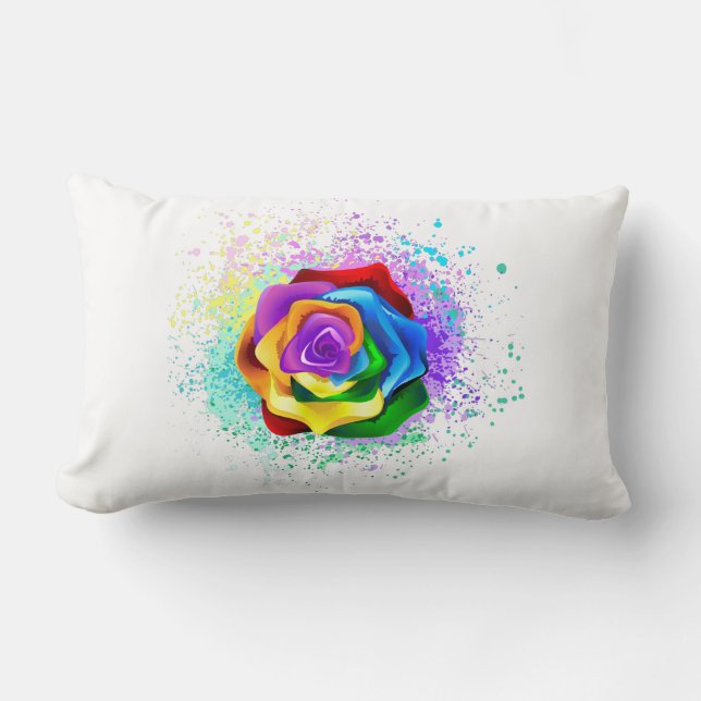 Colorful Rainbow Rose Lumbar Pillow (Front)