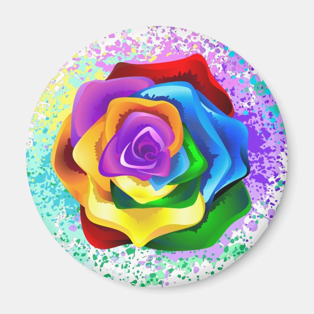 Colorful Rainbow Rose Magnet (Front)