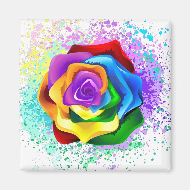 Colorful Rainbow Rose Magnet (Front)