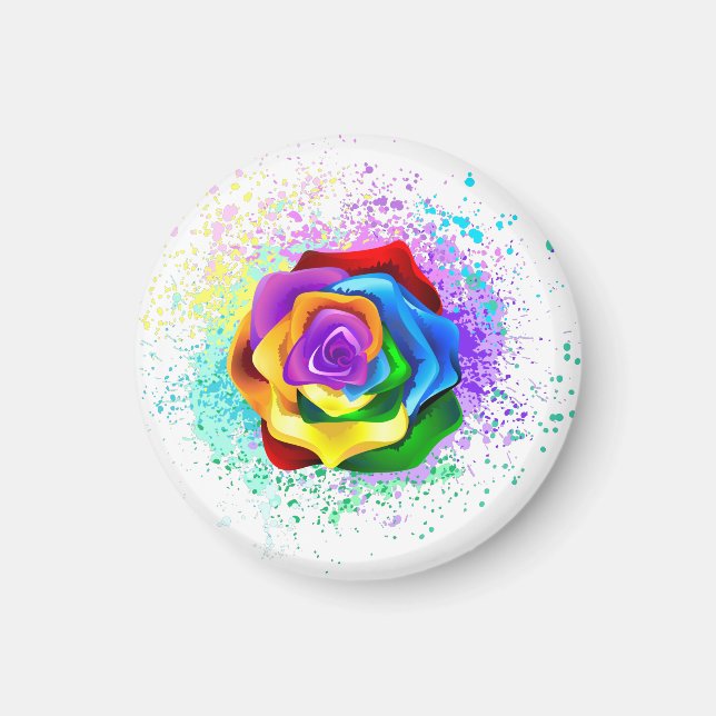 Colorful Rainbow Rose Magnet (Front)