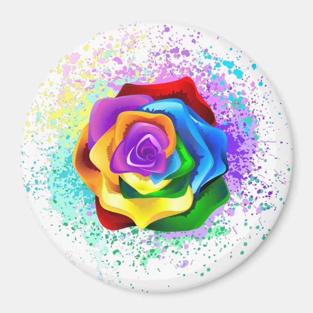 Colorful Rainbow Rose Magnet (Front)