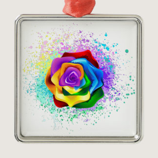 Colorful Rainbow Rose Metal Ornament
