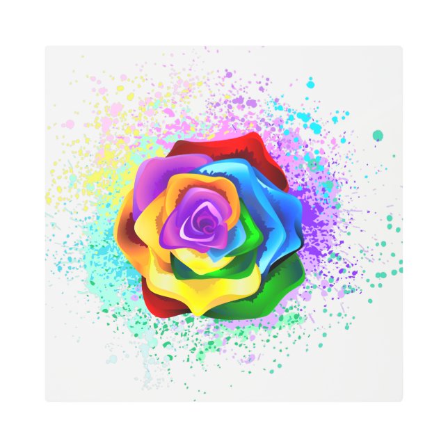Colorful Rainbow Rose Metal Print (Front)