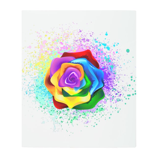 Colorful Rainbow Rose Metal Print (Front)