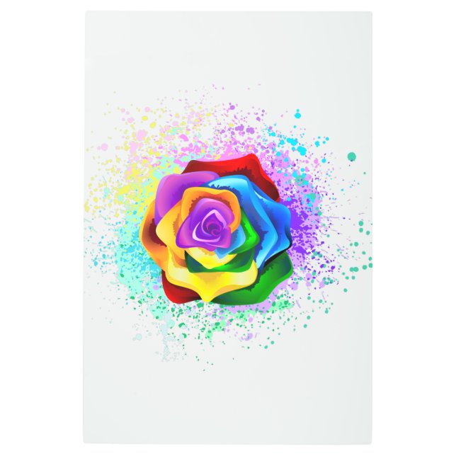 Colorful Rainbow Rose Metal Print (Front)