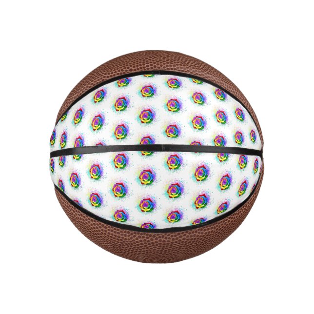 Colorful Rainbow Rose Mini Basketball (Front)