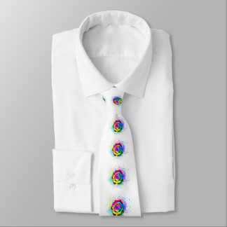 Colorful Rainbow Rose Neck Tie