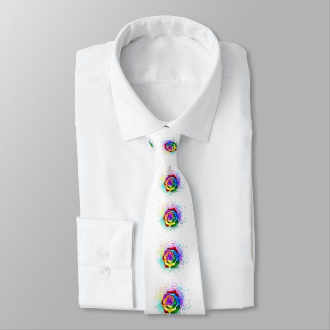 Colorful Rainbow Rose Neck Tie (Tied)