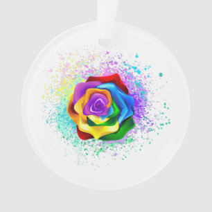 Colorful Rainbow Rose Ornament