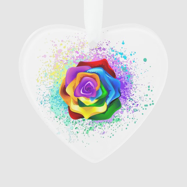 Colorful Rainbow Rose Ornament (Front)