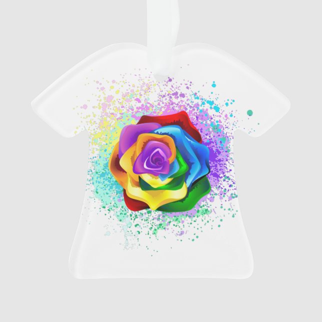 Colorful Rainbow Rose Ornament (Front)