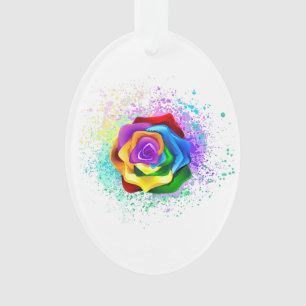 Colorful Rainbow Rose Ornament