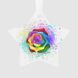 Colorful Rainbow Rose Ornament