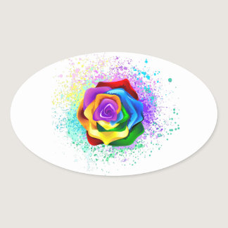 Colorful Rainbow Rose Oval Sticker