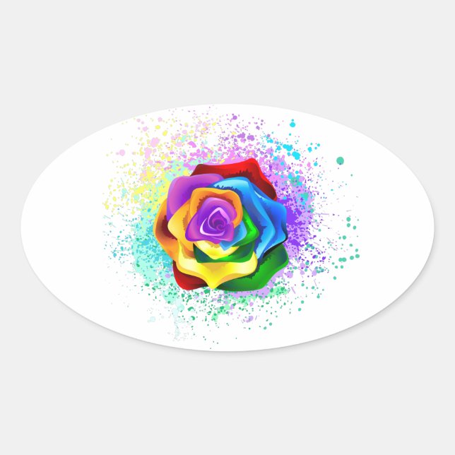 Colorful Rainbow Rose Oval Sticker (Front)