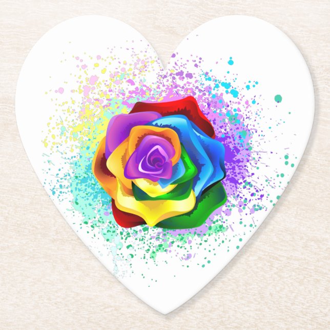 Colorful Rainbow Rose Paper Coaster (Front)