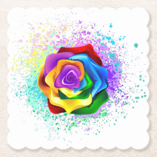 Colorful Rainbow Rose Paper Coaster