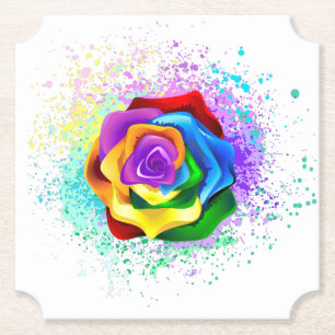 Colorful Rainbow Rose Paper Coaster