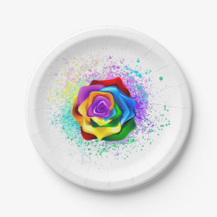 Colorful Rainbow Rose Paper Plates