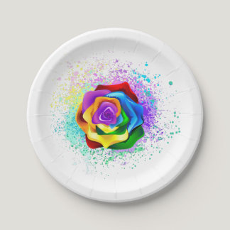 Colorful Rainbow Rose Paper Plates