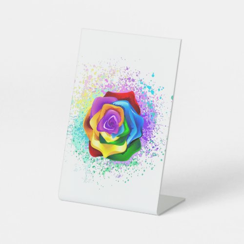 Colorful Rainbow Rose Pedestal Sign