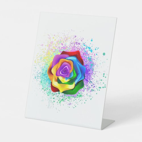 Colorful Rainbow Rose Pedestal Sign