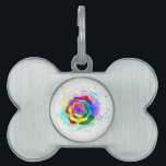 Colorful Rainbow Rose Pet ID Tag<br><div class="desc">Large,  blooming rose with rainbow petals on white background,  painted over with splashes of colorful,  bright paint. 3d</div>