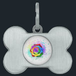 Colorful Rainbow Rose Pet ID Tag<br><div class="desc">Large,  blooming rose with rainbow petals on white background,  painted over with splashes of colorful,  bright paint. 3d</div>