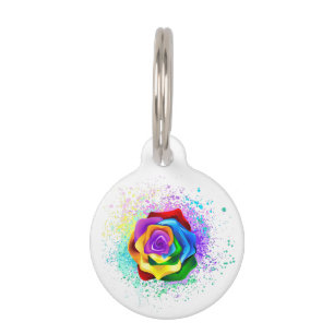Colorful Rainbow Rose Pet ID Tag