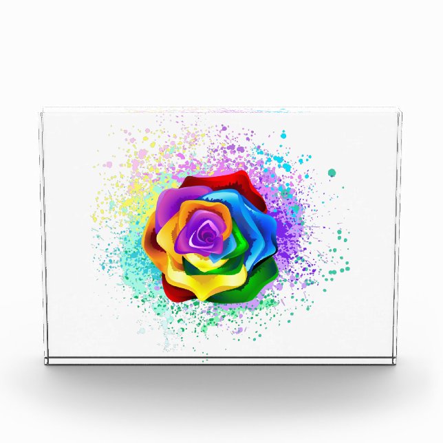 Colorful Rainbow Rose Photo Block (Front)
