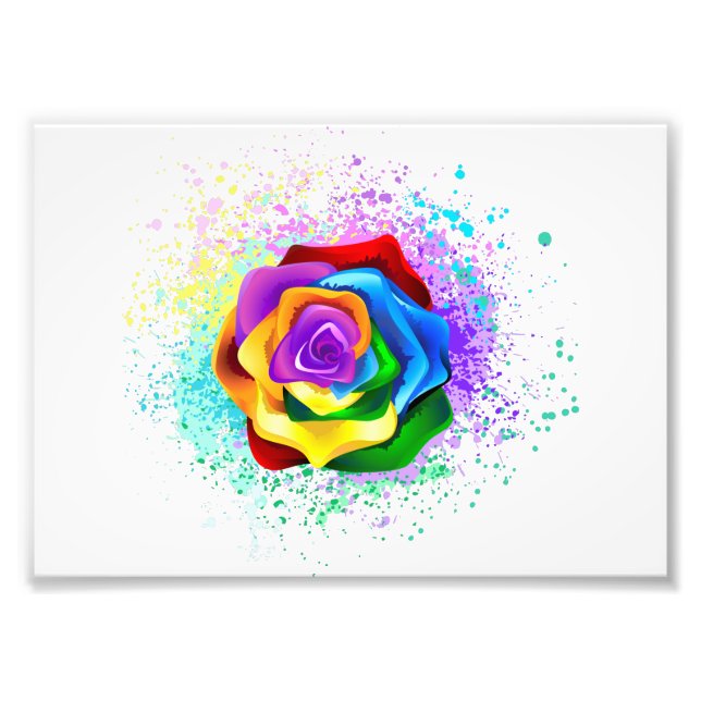 Colorful Rainbow Rose Photo Print (Front)