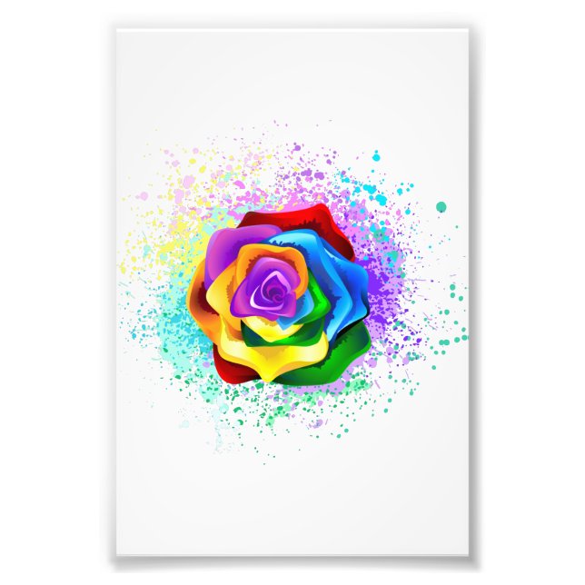 Colorful Rainbow Rose Photo Print (Front)