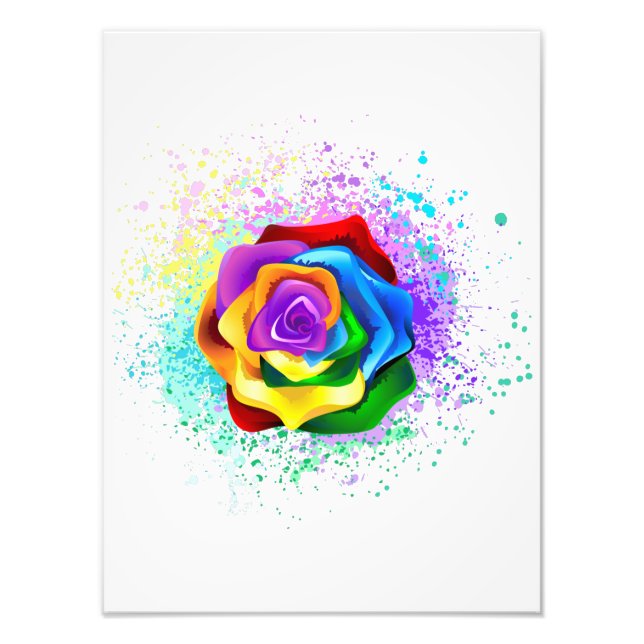 Colorful Rainbow Rose Photo Print (Front)