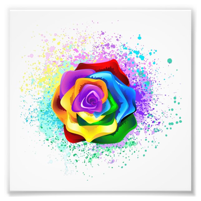 Colorful Rainbow Rose Photo Print (Front)