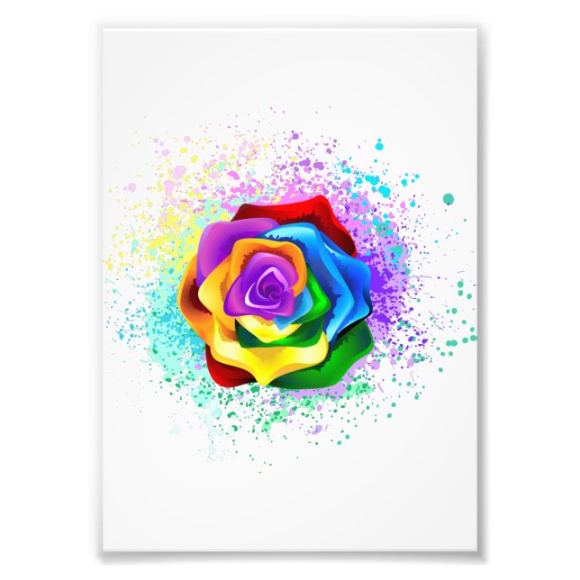 Colorful Rainbow Rose Photo Print (Front)