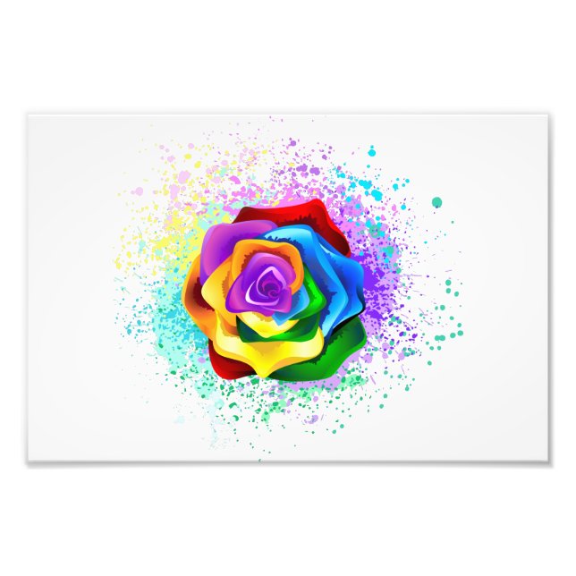 Colorful Rainbow Rose Photo Print (Front)
