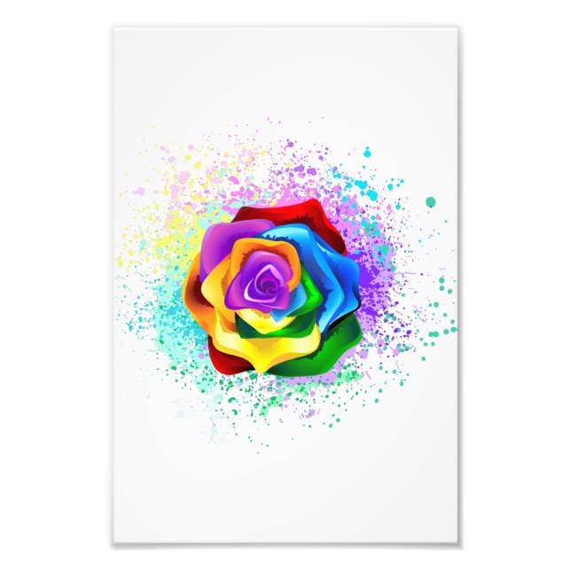 Colorful Rainbow Rose Photo Print (Front)