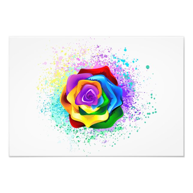 Colorful Rainbow Rose Photo Print (Front)