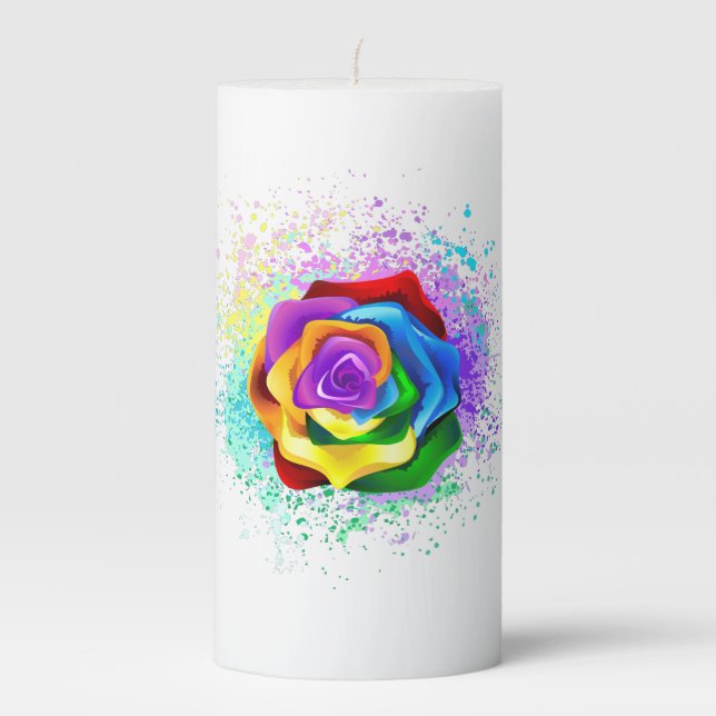 Colorful Rainbow Rose Pillar Candle (Front)