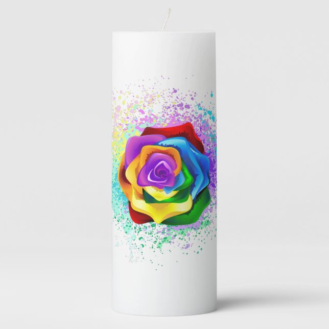 Colorful Rainbow Rose Pillar Candle (Front)