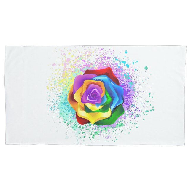 Colorful Rainbow Rose Pillow Case (Front)