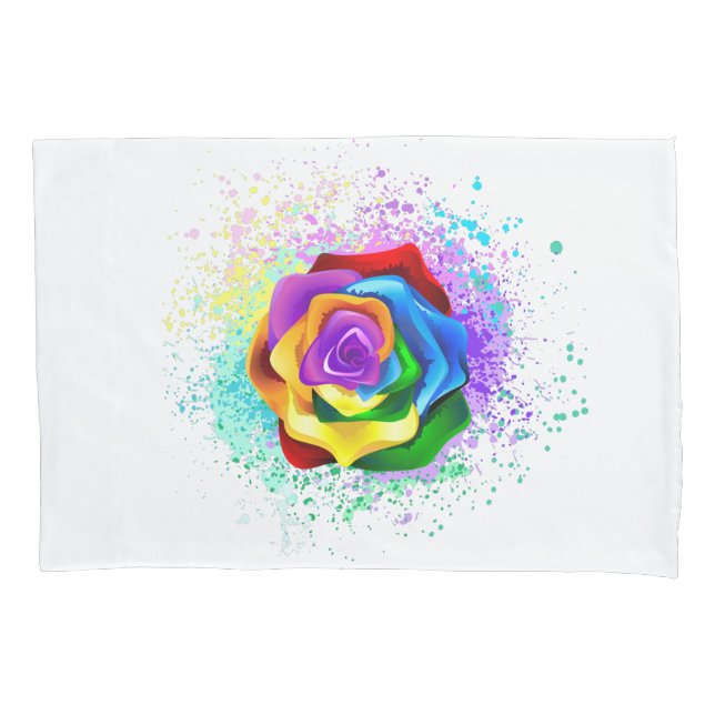 Colorful Rainbow Rose Pillow Case (Front)