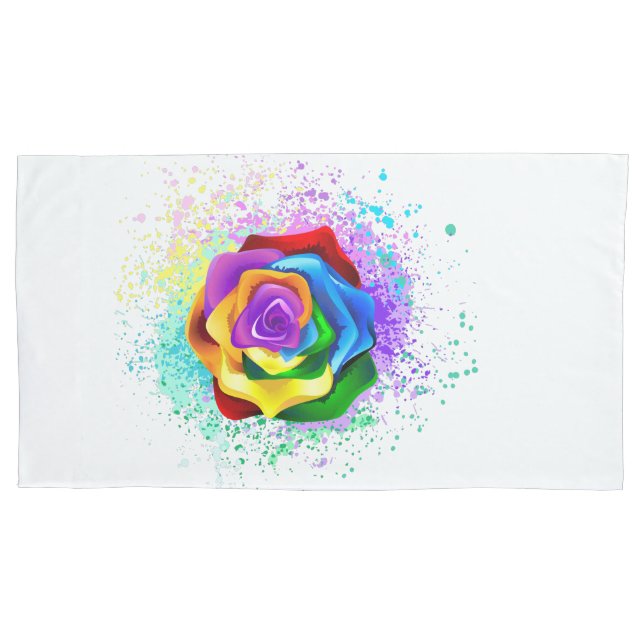 Colorful Rainbow Rose Pillow Case (Front-Left)