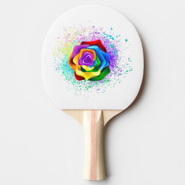 Colorful Rainbow Rose Ping Pong Paddle (Front)