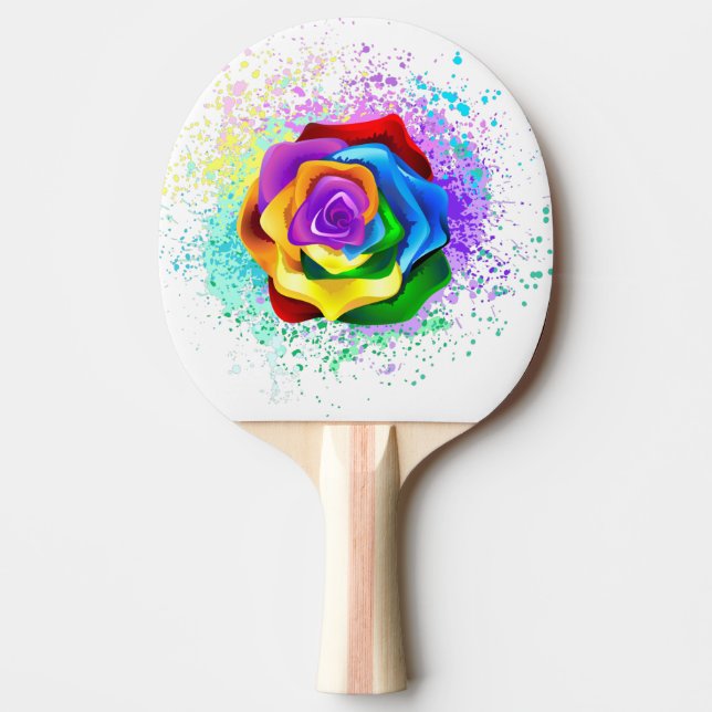 Colorful Rainbow Rose Ping Pong Paddle (Front)