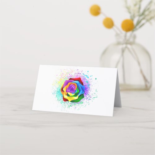 Colorful Rainbow Rose Place Card