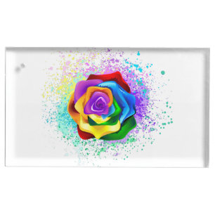 Colorful Rainbow Rose Place Card Holder